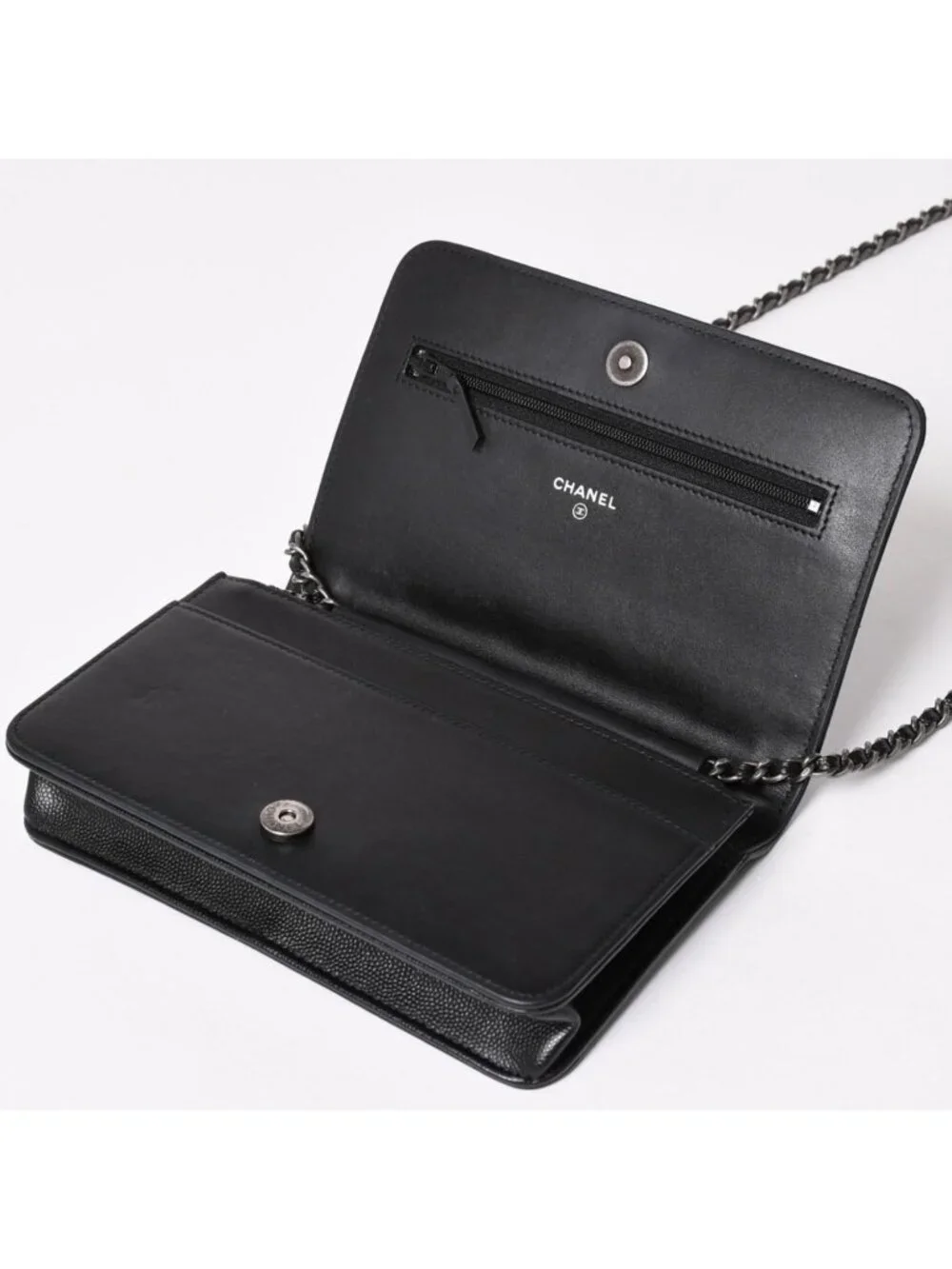 Chanel Boy Chain Shoulder Bag Caviar Leather CC Logo Black Silver